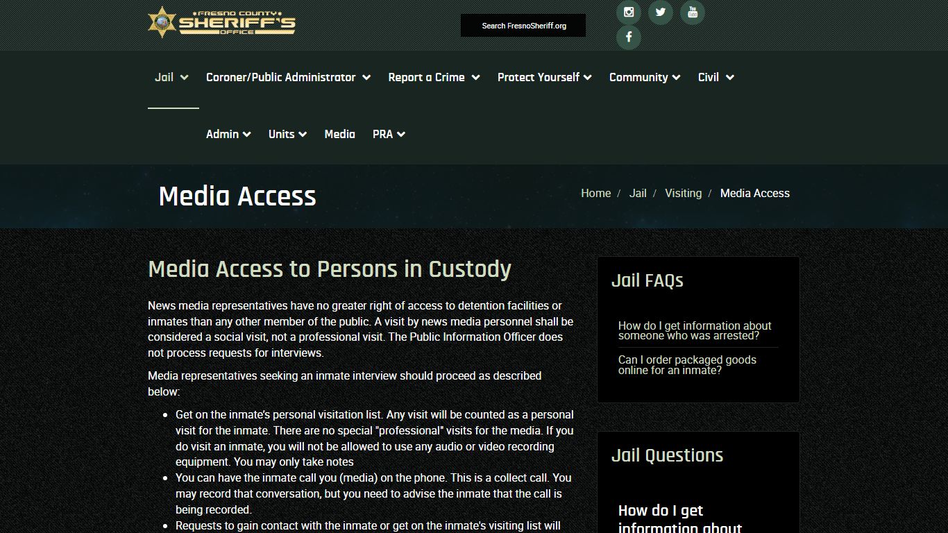 The Fresno County Sheriff-Coroner's Office - Media Access